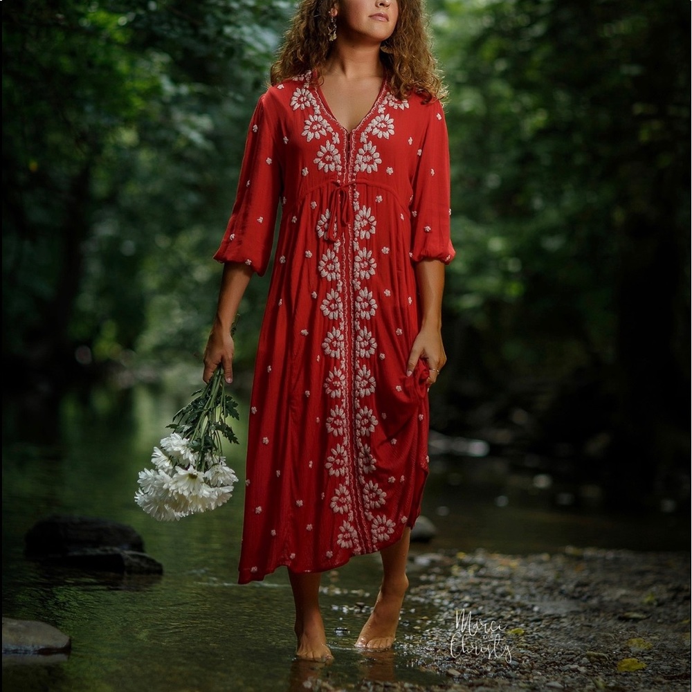 Free People Embroidered Fable Midi Dress